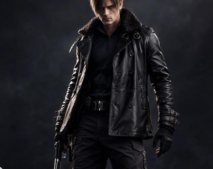 Black Real Lambskin Leather Coat for Men – Shearling Collar Double Breasted Winter Jacket