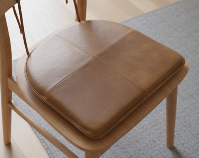 Lambskin Leather Chair Pad – Round Edge Brown Seat Cushion