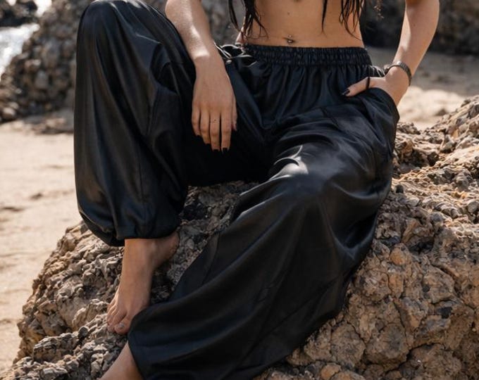 Vintage Unisex Leather Harem Pants - Genuine Lambskin Leather OverSized Trousers