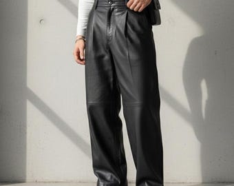Men's Genuine Lambskin Leather Trouser Relaxed Fit Formal Leather Pant