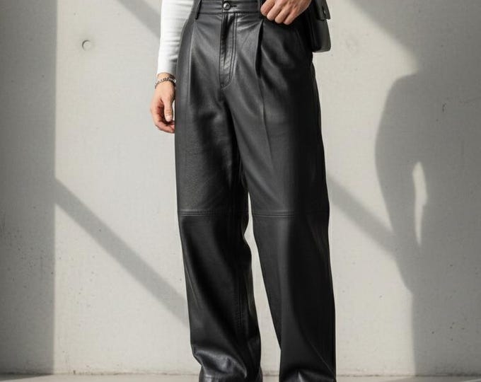 Men's Genuine Lambskin Leather Trouser Relaxed Fit Formal Leather Pant