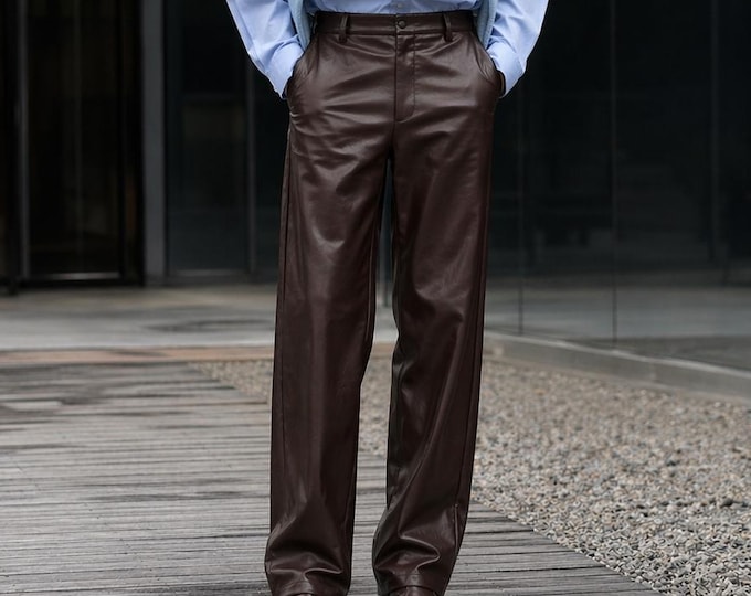 Men's Genuine Lambskin Leather Trouser Relaxed Fit Formal Leather Pant - Vintage Old Money