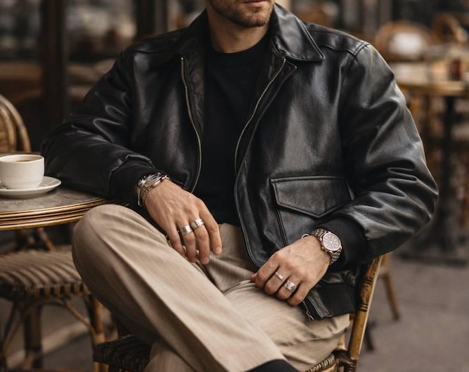 Men's Black Lambskin Leather Bomber Jacket, Oversized Streetwear Style