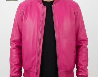 Men’s Lambskin Leather Bomber Jacket Varsity Baseball Style Coat