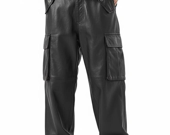 Mens Leather Baggy Pant - Genuine Lambskin Oversized Cargo 6 Pockets