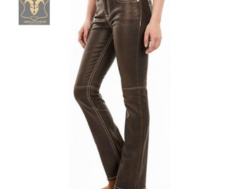 Leather Pants Curvy Bootcut Trousers for Women
