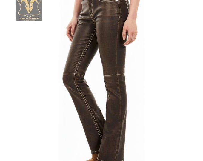 Leather Pants Curvy Bootcut Trousers for Women