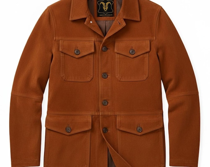 Brown Field Leather Jacket Men Pure Suede Coat