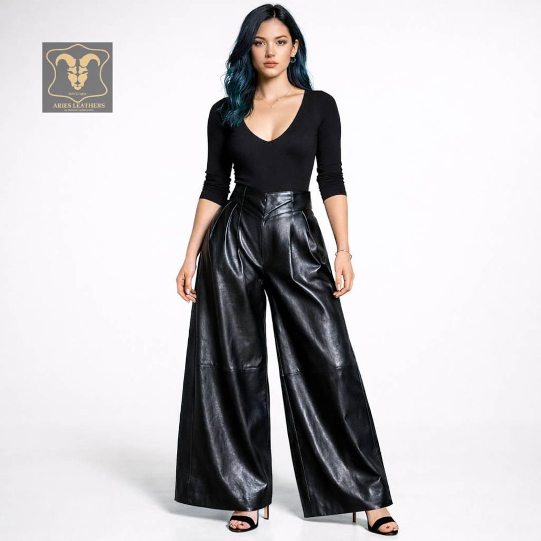 Women's Wide Leg Leather Pants - Genuine Lambskin Very Baggy Leather ...