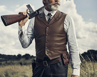 Handmade Lambskin Leather Cowboy Vest: Vintage Western Biker Waistcoat