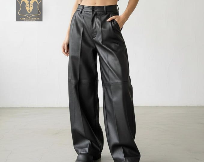Women's Wide Leg Leather Pants