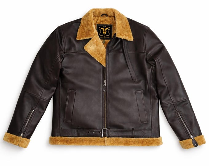 Mens Sheepskin Leather B3 Bomber RAF Aviator Pilot Jacket Winter Flying Coat Shearling Jacket