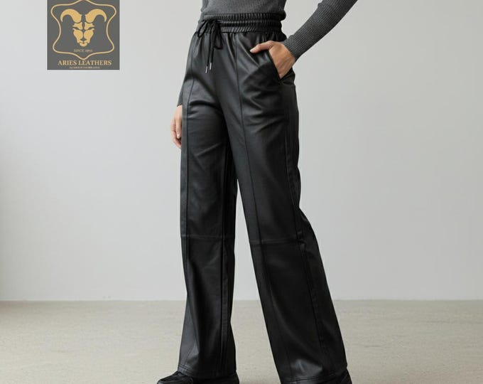 Wide Leg Lambskin Leather Pants | High Waist, Gen Z Style