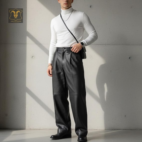 Men's Genuine Lambskin Leather Trouser Relaxed Fit Formal Leather Pant