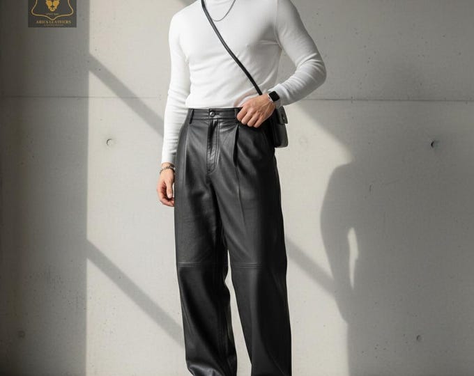 Oversized Leather Pants | Wide Leg Formals Baggy Trousers | Handmade Vintage 80s 90s Style