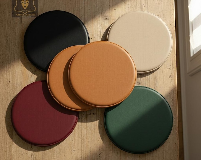 Handmade Lambskin Leather Round Chair Pad | Custom Seat Cushion