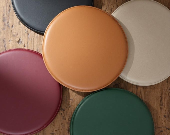 Hand-Stitched Lambskin Leather Round Chair Pad - Custom Seat Cushion