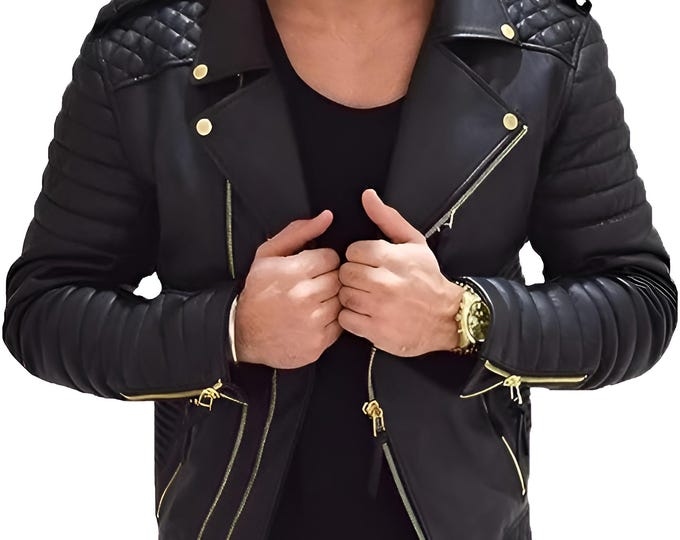 Featured listing image: Handmade Lambskin Leather Motorcycle Biker Jacket: Cafe Racer Quilted Slim Fit Jacket