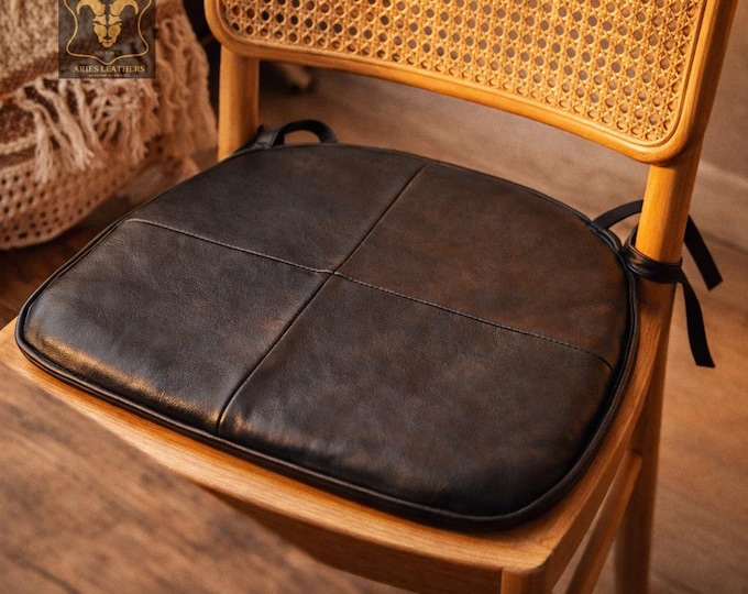 Black Lambskin Leather Chair Pad | Round Edge Seat Pad