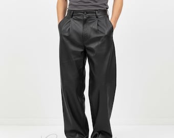 Men's Genuine Lambskin Leather Trouser Relaxed Fit Formal Leather Pant
