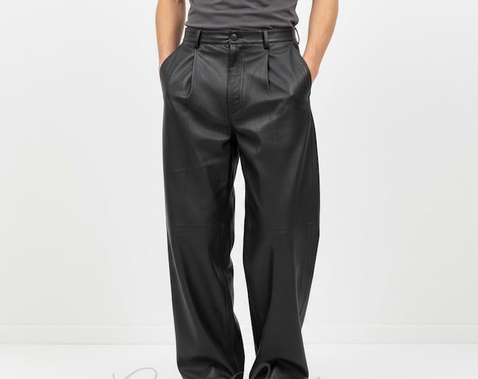Y2K Leather Pants Genuine Soft Lambskin Oversized Baggy Trouser Men's