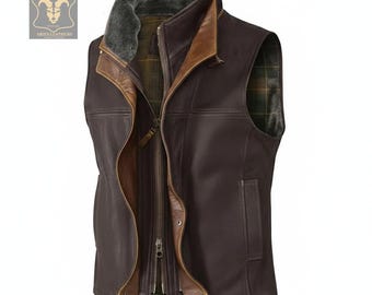USA Delivery Duty Paid!!! Men's Dark Brown Genuine Leather Vest: Vintage Western Cowboy Style