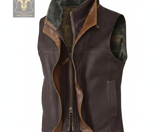 USA Delivery Duty Paid!!! Men's Dark Brown Genuine Leather Vest: Vintage Western Cowboy Style