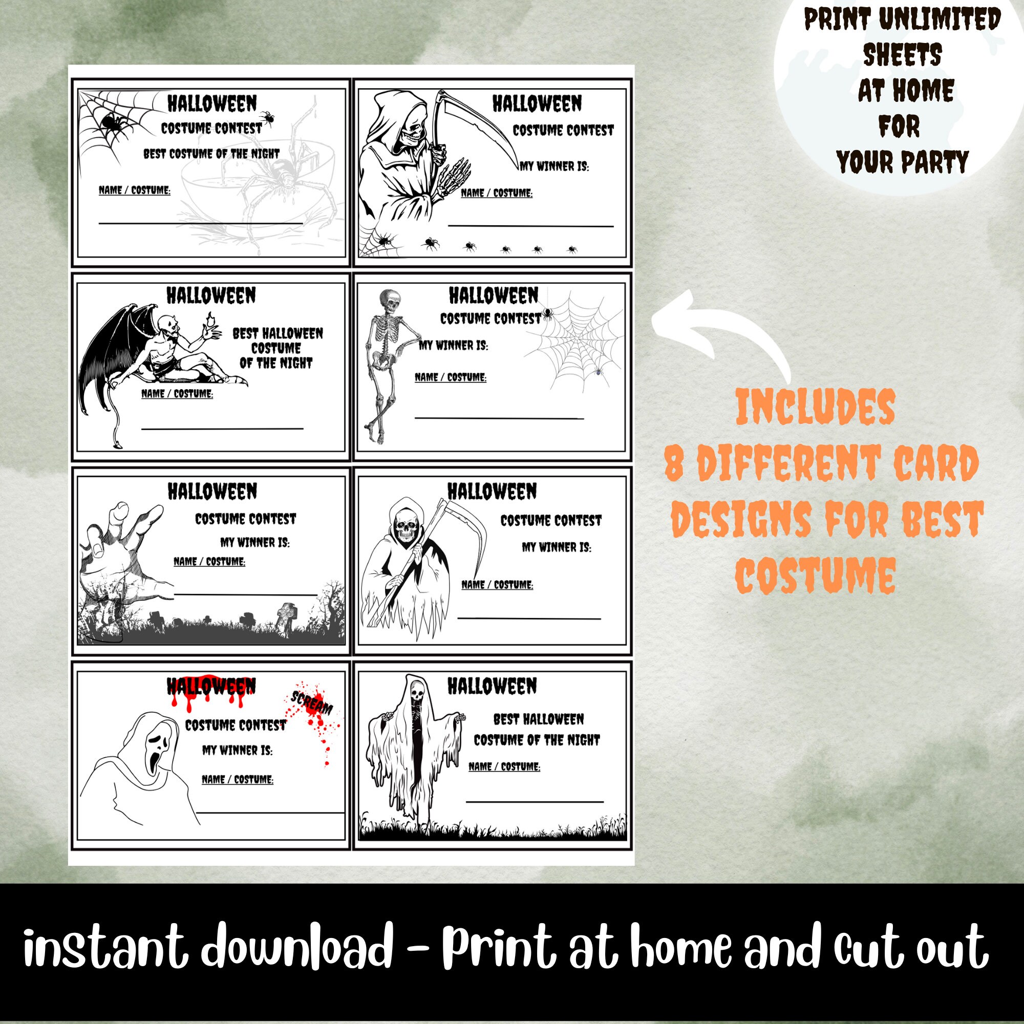 Halloween Best Costume Voting Cards, A4 Print &amp; Best Costume Winners ...