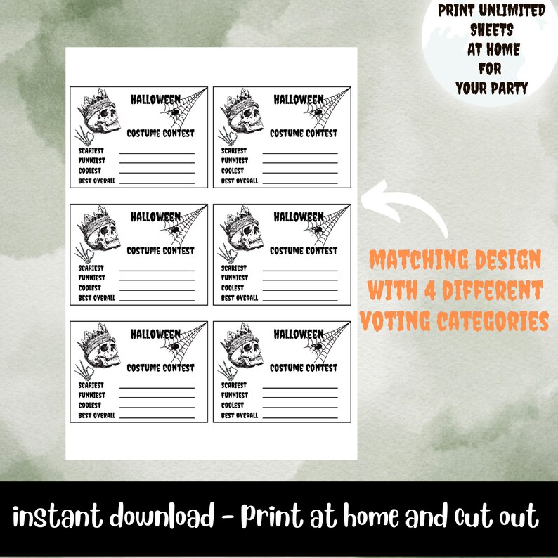 Halloween Best Costume Voting Cards, A4 Print &amp; Best Costume Winners ...