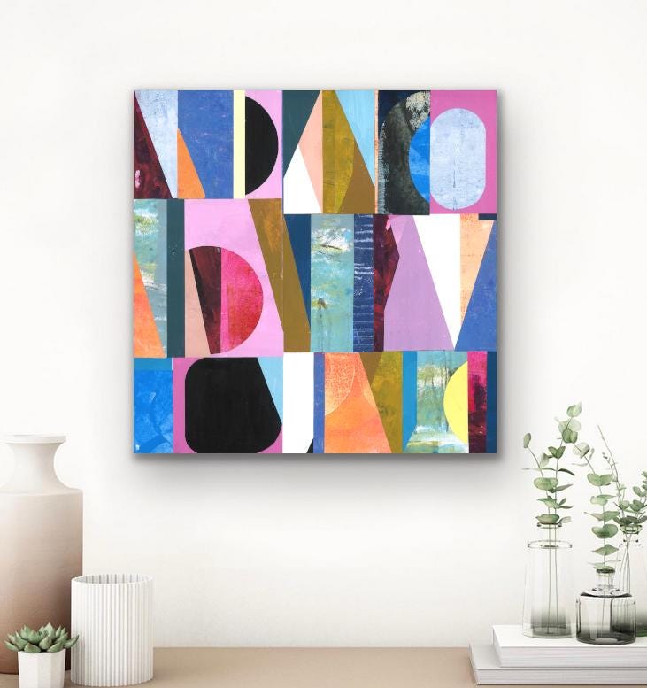 ミクストメディア抽象画：モダンな額入りウォールアート、30 x 30 cm