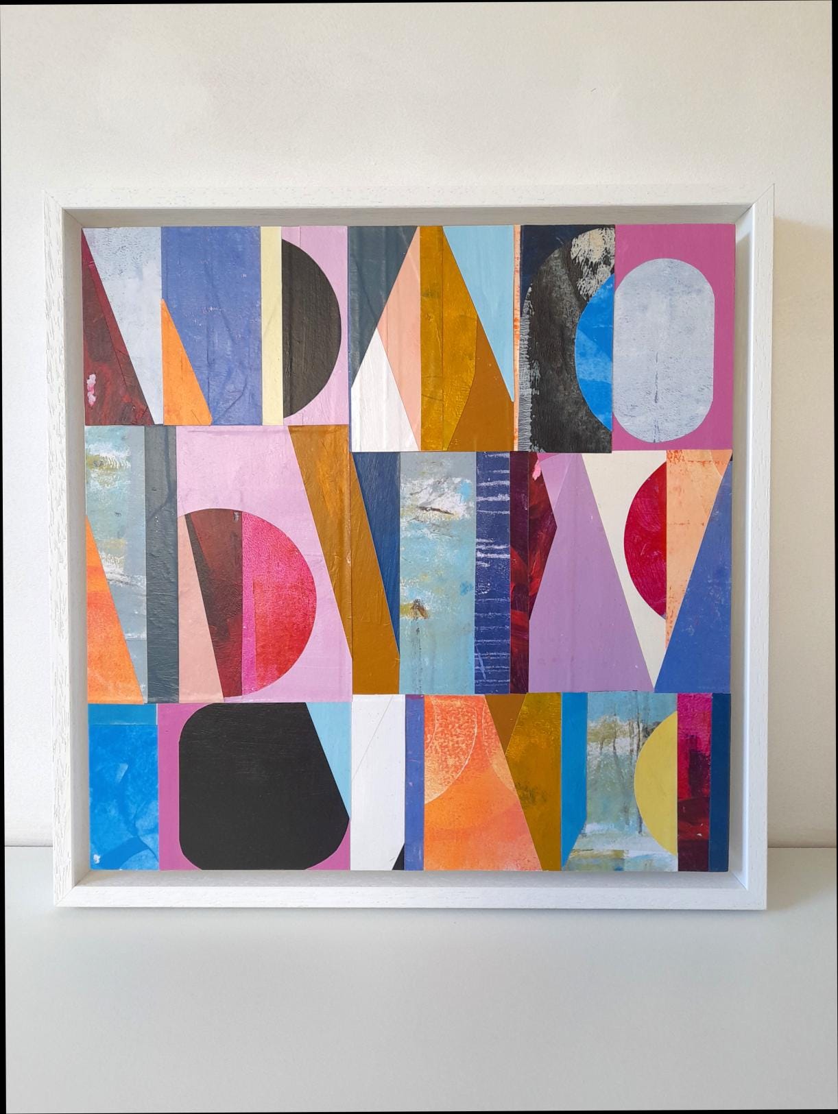 ミクストメディア抽象画：モダンな額入りウォールアート、30 x 30 cm
