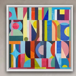 Original Art, Abstract Painting, Geometric Artwork, Mid Century, Painting on Canvas, Framed Artwork, Pop Art, Wall Art, Mixed Media Painting