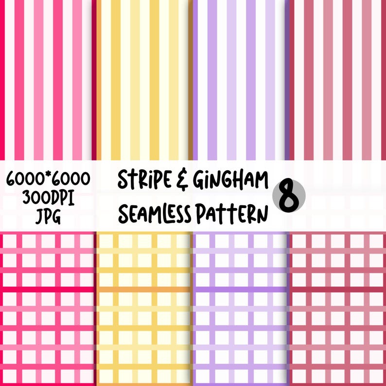 Pastel Gingham and Stripe Patterns, Seamless Digital Paper (JPG ...