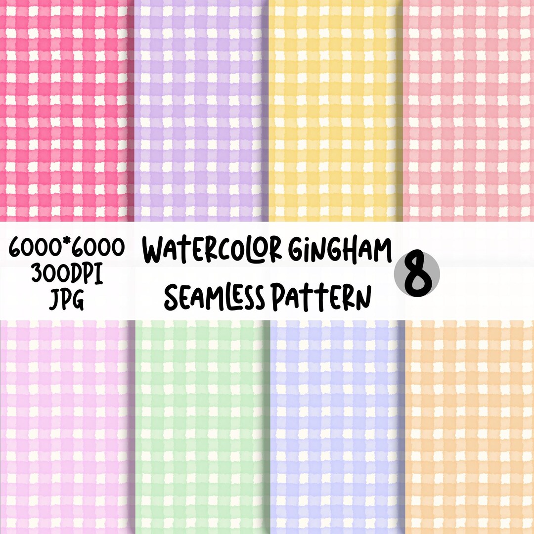 Watercolor Gingham Seamless Patterns, Pastel Plaid Digital Paper (set ...