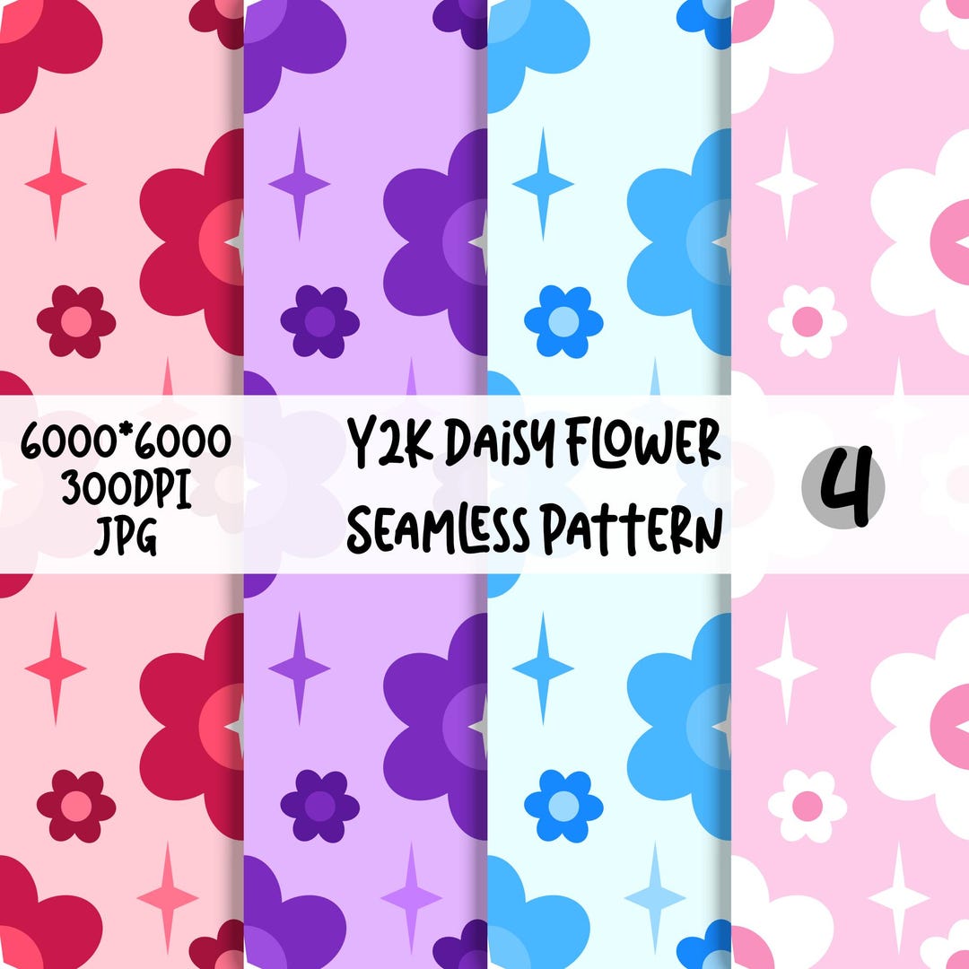 Y2K Daisy Flower Seamless Patterns, Retro Sparkle Digital Paper Pack - Etsy