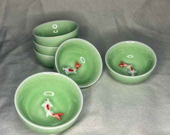 Tazas de té con forma de pez koi color turquesa, 50 ml, juego de 6