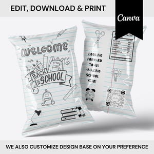 First Day of School Treat | Bag Back to School Editable Chip Bag | School Party Favor | Printable School Snack Bag Template