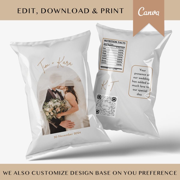 Wedding Chip Bag Custom Chip Bag Wedding Photo Favors Editable Chip Bag Wedding Favors Chip Bag Template Canva Template Wedding Favor