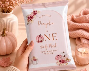 EDITABLE Little Pumpkin is One Chip Bag Template Fall Autumn Birthday Chip Bag Wrapper Pumpkin Chip Bag Little Pumpkin Boho Instant Download
