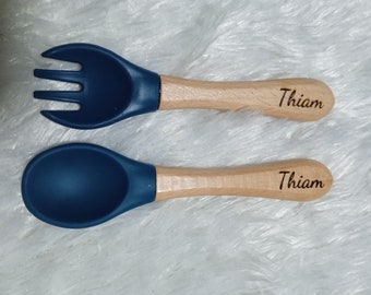 Wooden baby cutlery set - personalized birth gift with laser engraving.