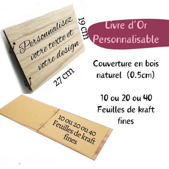 Livre D'Or Personnalisable Couverture Bois Naturel - Idéal Mariage, Baptême, Anniversaire