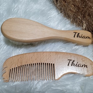 Wooden baby brush and comb set - Personalized laser engraving - Personalized birth gifts