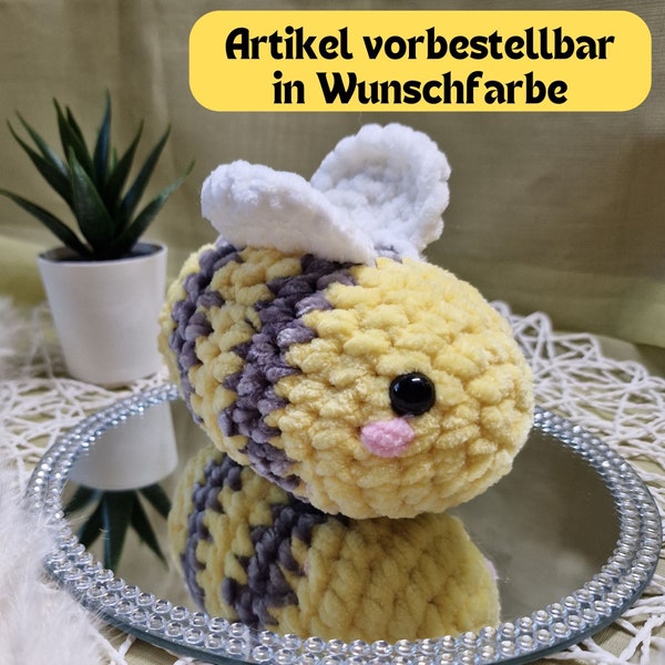 Vorbestellbare Biene, Wunschfarbe, Amigurumi Häkelbiene, handgemachtes Kuscheltier als Geschenk, fertig gehäkelte Biene, Stofftier, Plüschie