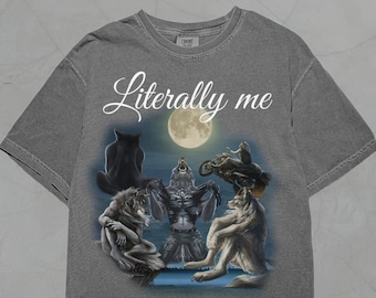 Camisa de lobo divertido, literalmente yo, camiseta vintage, estética de ropa grunge, camiseta de meme de lobo macho alfa, camisa emo irónica, meme de lobo retro