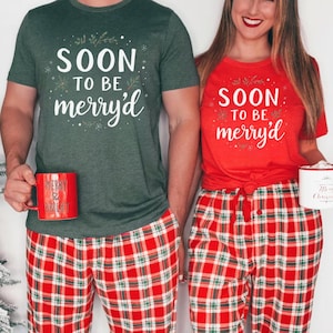 Soon To Be Merry'd Christmas Shirt, Engaged Couple Christmas tee, Christmas Couple Matching Shirt, Engaged Christmas shirt, Christmas Bride