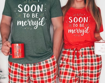 Soon To Be Merry'd Christmas Shirt, Engaged Couple Christmas tee, Christmas Couple Matching Shirt, Engaged Christmas shirt, Christmas Bride