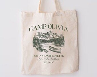 Custom Camp Bachelorette party Tote, Mountain Bride Tote Camp, Hiking Bridal Party gifts, Lake Themed bach party bag, Girls trip