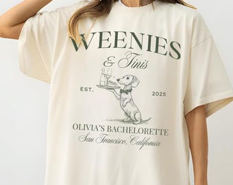 Weenies and Tinis Bachelorette Shirt, Custom Hot dog Martini party shirt, Weiner Dog Bridal shirt, Social Club Shirt,  Comfort Colors shirt