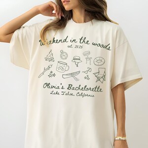 Weekend in the Woods bachelorette shirts, Custom Location Camp Bach Tshirts, Hiking Bridal Party, Personalized Girls Trip, Cabin Crew shirt