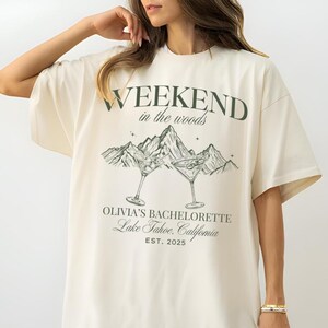 Weekend in the Woods bachelorette shirts, Custom Location Camp Bach Tshirts, Hiking Bridal Party, Personalized Girls Trip, Cabin Crew shirt